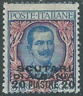 1909-11 LEVANTE SCUTARI D'ALBANIA 20 PI SU 5 LIRE MH * - I38-10 - Uffici D'Europa E D'Asia