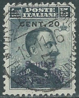 1916 LEVANTE SCUTARI D'ALBANIA USATO 20 CENT SU 30 PA SU 15 CENT - SV29-2 - Europa- Und Asienämter