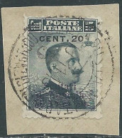 1916 LEVANTE SCUTARI D'ALBANIA USATO 20 CENT SU 30 PA SU 15 CENT - SV27-5 - European And Asian Offices