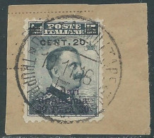 1916 LEVANTE SCUTARI D'ALBANIA USATO 20 CENT SU 30 PA SU 15 CENT - SV26-7 - Europa- Und Asienämter