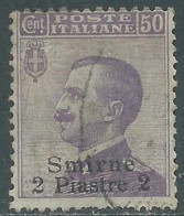 1909-11 LEVANTE SMIRNE USATO 2 PI SU 50 CENT - RB37-10 - Bureaux D'Europe & D'Asie