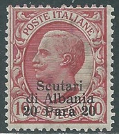 1909-11 LEVANTE SCUTARI D'ALBANIA 20 PA SU 10 CENT MNH ** - I42-7 - Bureaux D'Europe & D'Asie