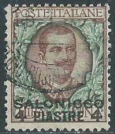 1909-11 LEVANTE SALONICCO USATO 4 PI SU 1 LIRA - RB37-4 - Europa- Und Asienämter