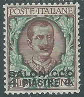 1909-11 LEVANTE SALONICCO 4 PI SU 1 LIRA MH * - I38-10 - Bureaux D'Europe & D'Asie