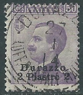 1909-11 LEVANTE DURAZZO USATO 2 PI SU 50 CENT - RB37-4 - Bureaux D'Europe & D'Asie