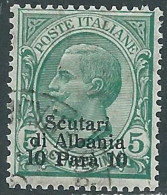 1909-11 LEVANTE SCUTARI D'ALBANIA USATO 10 PA SU 5 CENT - RB37-9 - Europese En Aziatische Kantoren