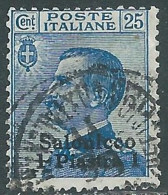 1909-11 LEVANTE SALONICCO USATO 1 PI SU 25 CENT - RB37-8 - Uffici D'Europa E D'Asia