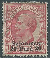 1909-11 LEVANTE SALONICCO USATO 20 PA SU 10 CENT - RB37-8 - Bureaux D'Europe & D'Asie