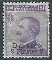 1909-11 LEVANTE DURAZZO 2 PI SU 50 CENT MH * - I37-9 - Uffici D'Europa E D'Asia