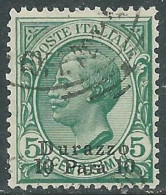 1909-11 LEVANTE DURAZZO USATO 10 PA SU 5 CENT - RB37-3 - Bureaux D'Europe & D'Asie