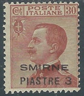 1922 LEVANTE SMIRNE 3 PI SU 30 CENT MH * - I42-9 - European And Asian Offices