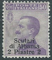 1909-11 LEVANTE SCUTARI D'ALBANIA 2 PI SU 50 CENT MH * - I38-10 - Bureaux D'Europe & D'Asie