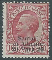 1909-11 LEVANTE SCUTARI D'ALBANIA 20 PA SU 10 CENT MH * - I38-10 - Bureaux D'Europe & D'Asie