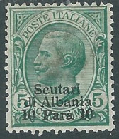 1909-11 LEVANTE SCUTARI D'ALBANIA 10 PA SU 5 CENT MH * - I42-7 - Oficinas Europeas Y Asiáticas