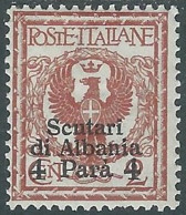 1915 LEVANTE SCUTARI D'ALBANIA 4 PI SU 2 CENT MH * - I42-8 - Uffici D'Europa E D'Asia
