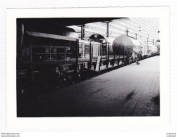 PHOTO Originale TRAINS Rame Wagon Plat à Ranchers Devant Citerne Et Locomotive Diesel En Expo Dans Les Années 60 - Treinen