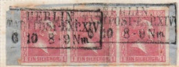 ALTDEUTSCHLAND , PREUSSEN, 1858, MI 10, 1 SGR, DREIERSTREIFEN  KÖNIG FRIEDRICH WILHELM LV, GESTEMPELT, OBLITERE, BERLIN - Used