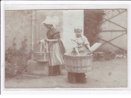 Cachet De La Sarthe : Carte Photo De Deux Enfants (laveuses - Lessive - Travail) - Très Bon état - Sonstige & Ohne Zuordnung