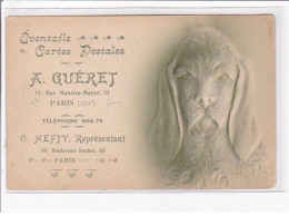 PUBLICITE  : Magasin D'évantails Et Cartes Postales GUERET à Paris (Hefty Représentant) (chien - Gaufrée) - état - Reclame