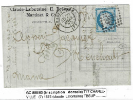 1875 - Lettre De CHARLEVILLE ( Ardennes ) Cad T17 Affr. N° 60 Oblit. G C 898 - 1849-1876: Periodo Clásico