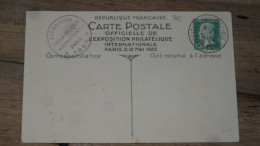 Carte Entier Postal, Pasteur 15c Vert, Exposition Philateliqye De 1925  ... PHI......240424-18798 - Otros & Sin Clasificación