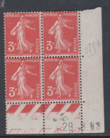 France N° 278A XX Type Semeuse : 3 C. Rouge-orange En Bloc De 4 Coin Daté Du 29 .3 . 33 ; Ss Point, Sans Charnière, TB - 1930-1939