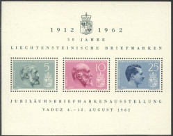Liechtenstein, 1962, Vaduz Philatelic Exhibition, Kings, Royal, Shortened Sheet, MNH, Michel Block 6 - Blocks & Kleinbögen