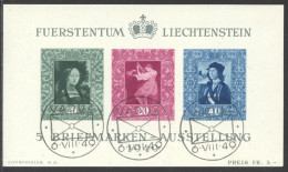 Liechtenstein, 1949, Paintings, Da Vinci, Raffael, Art, Vaduz Philatelic Exhibition, FD Cancelled, Gum, Michel Block 5 - Blocks & Sheetlets & Panes