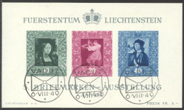 Liechtenstein, 1949, Paintings, Da Vinci, Raffael, Art, Vaduz Philatelic Exhibition, FD Cancelled, Gum, Michel Block 5 - Blocks & Sheetlets & Panes