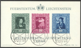 Liechtenstein, 1949, Paintings, Da Vinci, Raffael, Art, Vaduz Philatelic Exhibition, FD Cancelled, Gum, Michel Block 5 - Bloques & Hojas