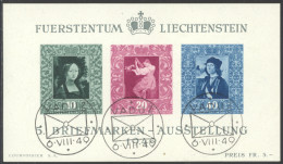 Liechtenstein, 1949, Paintings, Da Vinci, Raffael, Art, Vaduz Philatelic Exhibition, FD Cancelled, Gum, Michel Block 5 - Blocks & Sheetlets & Panes