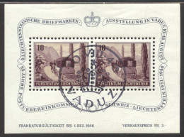 Liechtenstein, 1946, Coach, Horses, Postal Treaty, Philatelic Exhibition, Cancelled, Full Gum, Michel Block 4 - Blocs & Feuillets