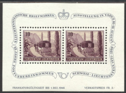 Liechtenstein, 1946, Coach, Horses, Postal Treaty, Philatelic Exhibition, MNH, Gum Defect, Michel Block 4 - Blocks & Sheetlets & Panes