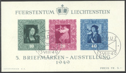 Liechtenstein, 1949, Paintings, Da Vinci, Raffael, Art, Vaduz Philatelic Exhibition, Cancelled, Full Gum, Michel Block 5 - Blocks & Kleinbögen
