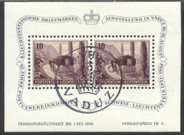 Liechtenstein, 1946, Coach, Horses, Postal Treaty, Philatelic Exhibition, Cancelled, Full Gum, Michel Block 4 - Bloques & Hojas