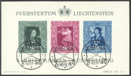 Liechtenstein, 1949, Paintings, Da Vinci, Raffael, Art, Vaduz Philatelic Exhibition, FD Cancelled, Gum, Michel Block 5 - Blocks & Sheetlets & Panes