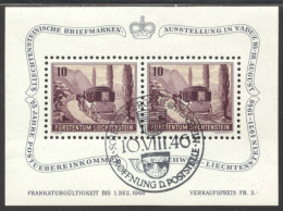 Liechtenstein, 1946, Coach, Horses, Postal Treaty, Philatelic Exhibition, Cancelled, Full Gum, Michel Block 4 - Blocks & Kleinbögen