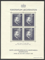 Liechtenstein, 1938, Rheinberger, Composer, Organ, Music, Stamp Exhibition, MNH, Michel Block 3 - Blocks & Kleinbögen