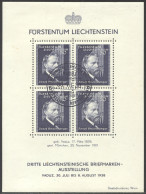 Liechtenstein, 1938, Rheinberger, Composer, Organ, Music, Stamp Exhibition, FD Cancelled, LH Gum, Michel Block 3 - Blocs & Feuillets