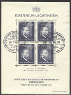 Liechtenstein, 1938, Rheinberger, Composer, Organ, Music, Stamp Exhibition, FD Cancelled, Full Gum, Michel Block 3 - Bloques & Hojas