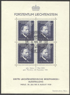 Liechtenstein, 1938, Rheinberger, Composer, Organ, Music, Stamp Exhibition, Cancelled, LH Gum, Michel Block 3 - Bloques & Hojas