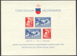 Liechtenstein, 1936, Postal Museum, Vaduz Philatelic Exhibition, MNH, Thin Spot, Michel Block 2 - Blocks & Sheetlets & Panes