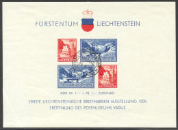 Liechtenstein, 1936, Postal Museum, Vaduz Philatelic Exhibition, Cancelled, Hinged Gum, Michel Block 2 - Blocks & Sheetlets & Panes