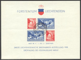 Liechtenstein, 1936, Postal Museum, Vaduz Philatelic Exhibition, Cancelled, Full Gum, Michel Block 2 - Blokken