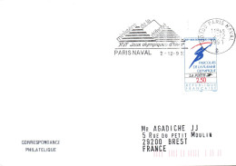 ENVELOPPE AVEC FLAMME PARIS NAVAL LE 02/12/1991 - XVIe JEUX OLYMPIQUES D' HIVER EN 1992 - Naval Post
