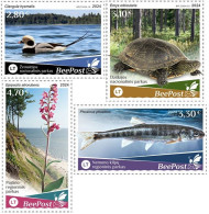 Lithuania Litauen Lituanie 2024 Water Flora Fauna Bird Turtle Fish Orchid Nat Parks Europa BeePost Set Of 4 Stamps MNH - Lithuania