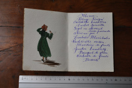 Ancien Menu Livret Dyptique Décor Peint à La Main Femme En Robe Verte Mariage 1er Mmars 1920 - Monsieur Edouard Misonne - Menus