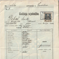 CROATIA  --  VARAZDIN   --  KR. VELIKA GIMNAZIJA  --  SVJEDODZBA --   TAX STAMP --  BILJEG  -  3 FILLER  --   1910 - Historical Documents