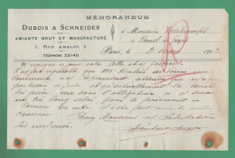 Dubois & Schneider Amiante Brut Et Manufacturé Mémorandum Paris 3 Mars 1903 - Autres & Non Classés