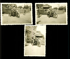 3 Petites Photos Moto Barbsen Allemagne Militaires Français 15 Septembre 1945 ( Format 6,5cm X 9,2cm ) - Coches